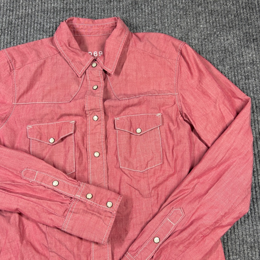 Gap Shirt Women's XS 1969 Pink Denim Western Snap Button Down Long Sleeve Cotton